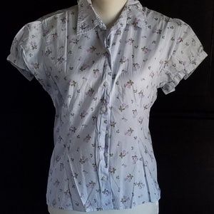SZ L Lt Pastel Blue & Purple Flowered Shirt